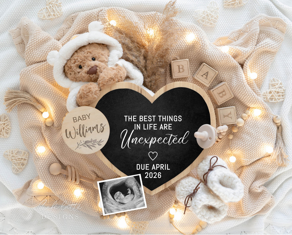 Pregnancy Announcement Digital Boho Gender Neutral Heart Chalkboard, Baby Announcement Digital Editable Template, Little Teddy Bear and Heart Chalkboard, the best things in life are unexpected, baby announce, baby announceme, digital baby announcement, instant download baby announcement, diy baby announcement, editable baby announcement, baby reveal, pregnancy reveal