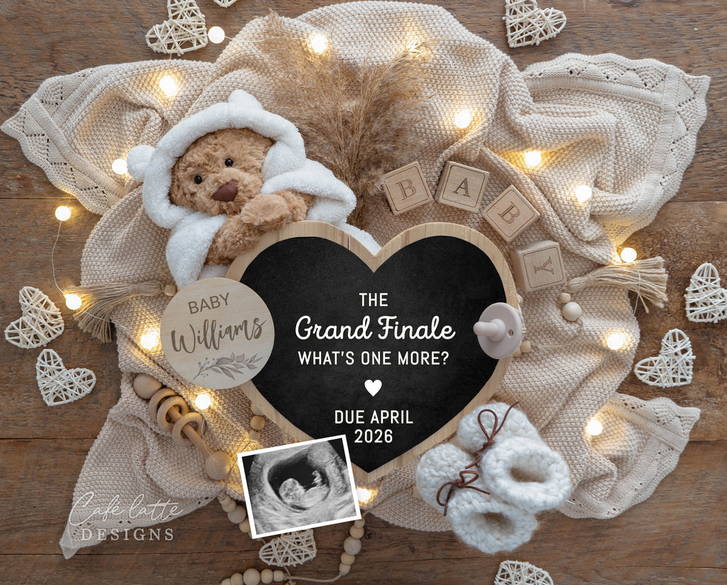 Pregnancy announcement digital, Pregnancy announcement to husband, Pregnancy announcement template, Pregnancy announcement grandparents, Pregnancy reveal, Pregnancy announcement gift, Neutral bear pampas heart chalkboard, The grand finale whats one more, Second third fourth fifth child sibling announcement, Baby 2 3 4 5, 2nd 3rd 4th pregnancy reveal
