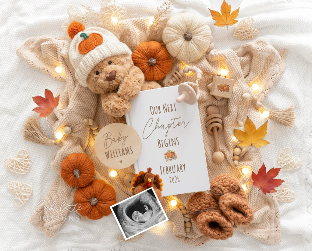 Fall pregnancy announcement digital reveal for social media, Thanksgiving boho baby announcement digital image with bear, pampas and book, Gender neutral autumn editable template DIY, September October Baby,  this Thanksgiving is extra sweet our family is growing by one heart and two feet, baby announcement, baby announce, digital baby announcement, pregnancy announcement, pregnancy reveal, thanksgiving baby announcement, thanksgiving baby, our next chapter begin