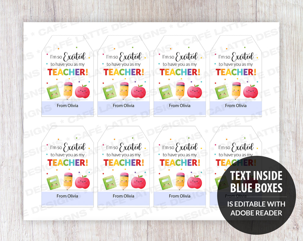 Back to school gift tags editable printable template, Im so excited to have you as my teacher gift tags for school teacher kids and friends, Pencil crayon apple and text book gift tags instant download, Cheap back to school gift tag ideas for teachers DIY