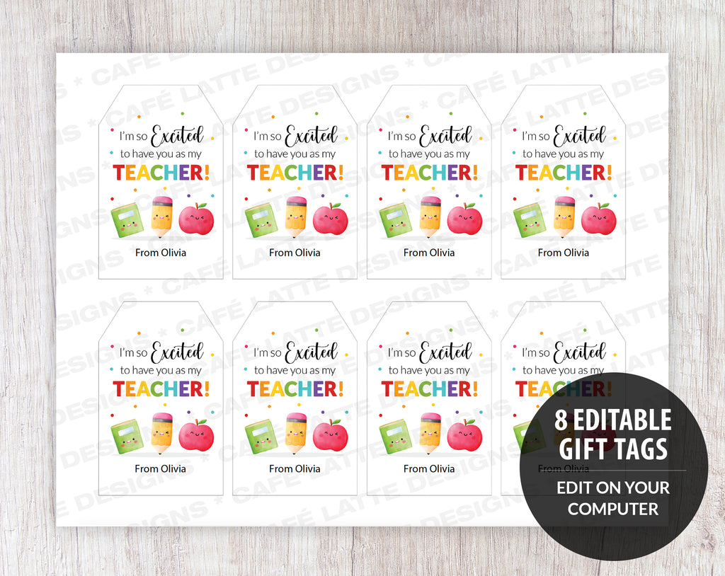 Back to school gift tags editable printable template, Im so excited to have you as my teacher gift tags for school teacher kids and friends, Pencil crayon apple and text book gift tags instant download, Cheap back to school gift tag ideas for teachers DIY