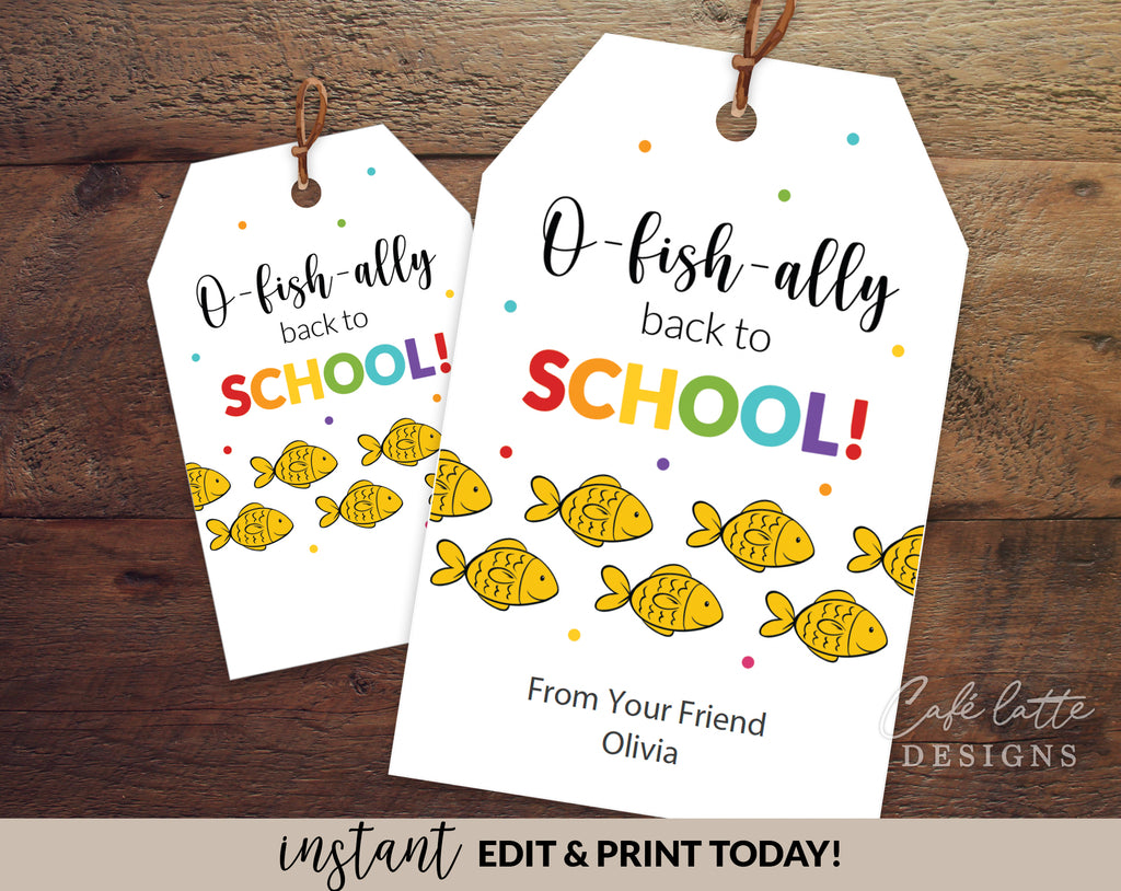 Back to school gift tags editable printable template, O fish ally back to school gift tags for school teacher kids and friends, Little goldfish crackers treat gift tags instant download, Cheap back to school gift tag ideas DIY