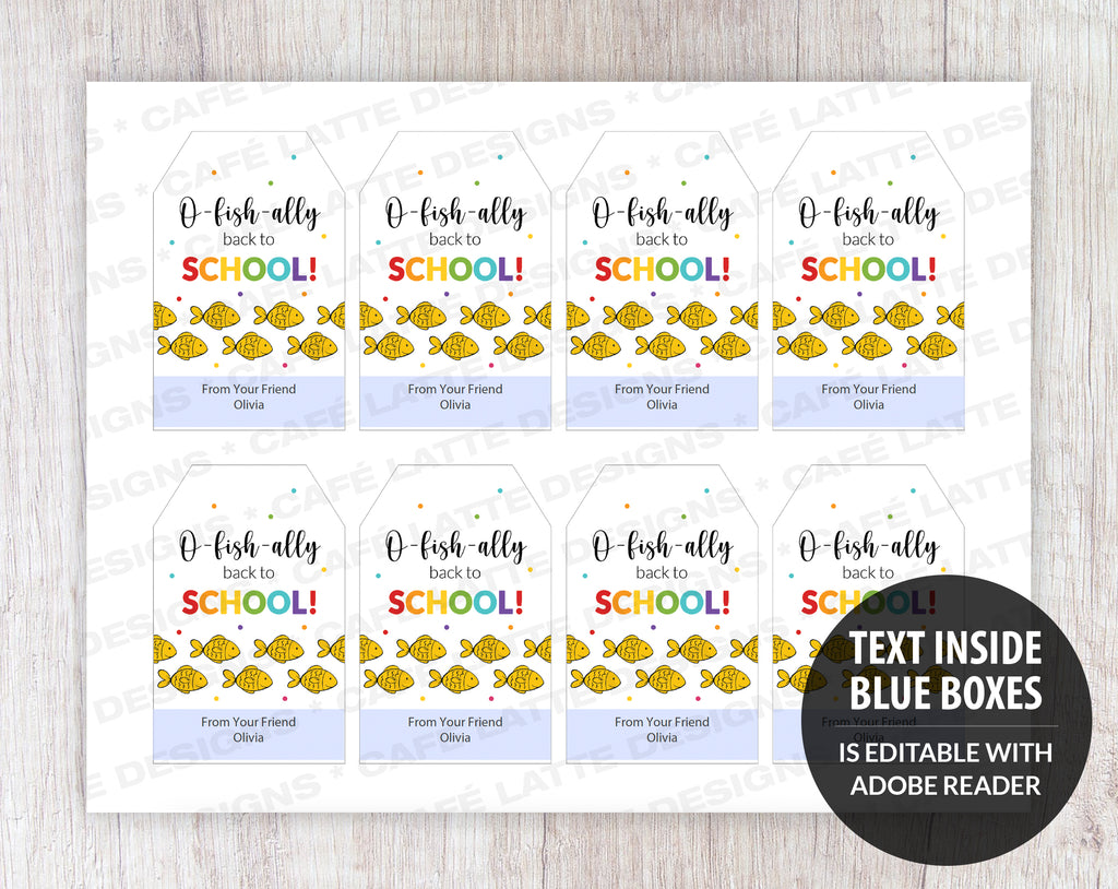 Back to school gift tags editable printable template, O fish ally back to school gift tags for school teacher kids and friends, Little goldfish crackers treat gift tags instant download, Cheap back to school gift tag ideas DIY