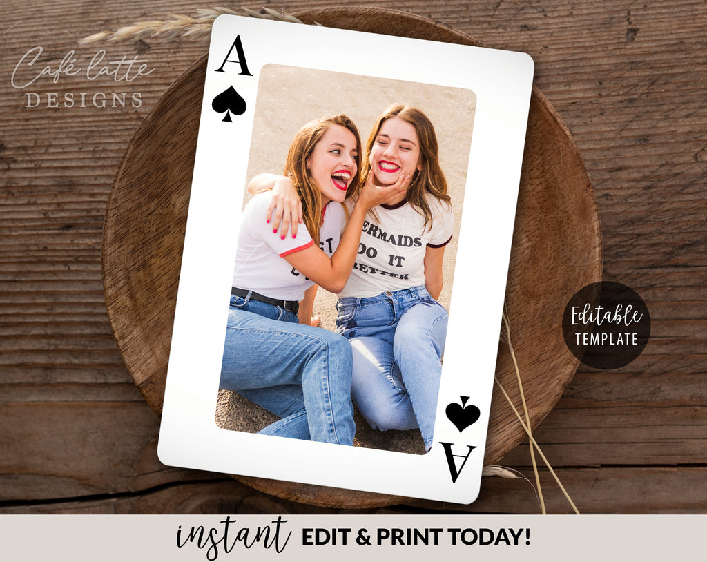 Original best friend Birthday photo card printable, Birthday playing card for bestie editable template instant download DIY, Best friends birthday photo photoshoot ecard digital send by email text message social media, birthday custom personalized card for girl boy best friend, Playing card original funny card for him her, Instant download card, last minute card for men for women from best friend with poem ace of spades