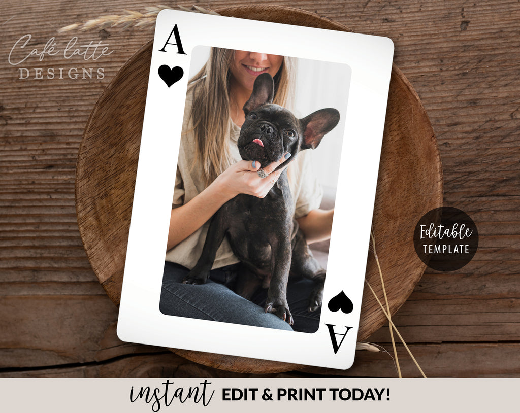 Original Birthday photo card printable, Birthday playing card for human from dog editable template instant download DIY, Boyfriend girlfriend husband wife birthday dog cat pet photo photoshoot ecard digital send by email text message social media, First birthday custom personalized card for dog mom dad, Playing card original funny card for him her, Instant download card, last minute card for men for women from furry friend with poem ace of hearts