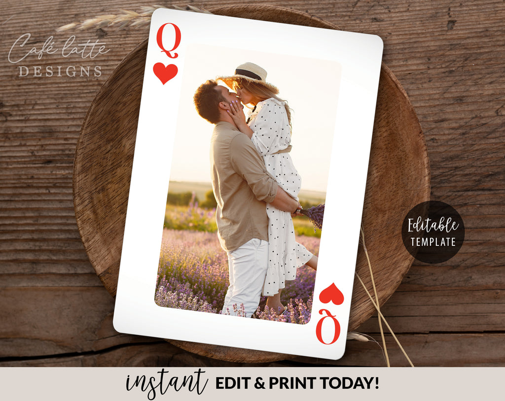 Original girlfriend wife Birthday photo card printable, Birthday playing card for girlfriend or wife editable template instant download DIY, Couple birthday photo photoshoot ecard digital send by email text message social media, birthday custom personalized card for her women girl, Playing card original funny card for her, Instant download card, last minute card for women from boyfriend or husband with poem queen of hearts