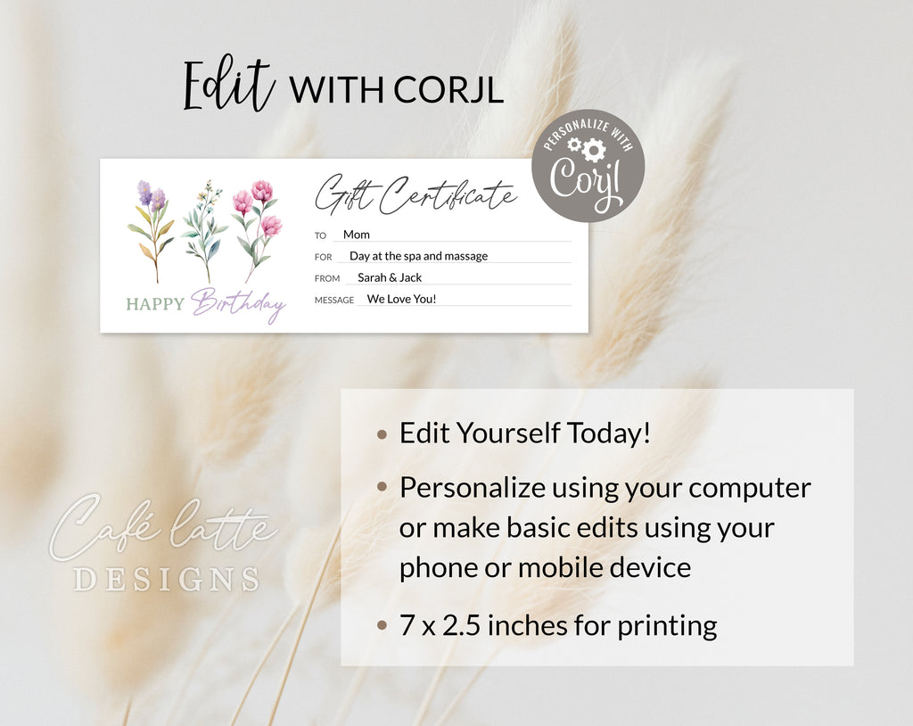 Birthday gift certificate editable template, Birthday gift coupon printable, Birthday gift card for her women mom sister mother, Last minute gift ideas, Original gift idea, Massage spa nails hair gift coupon, Company business gift card DIY, Photo session gift card, Happy Birthday gift certificate, Gift for her, Unique original gift ideas, Cheap birthday gift DIY