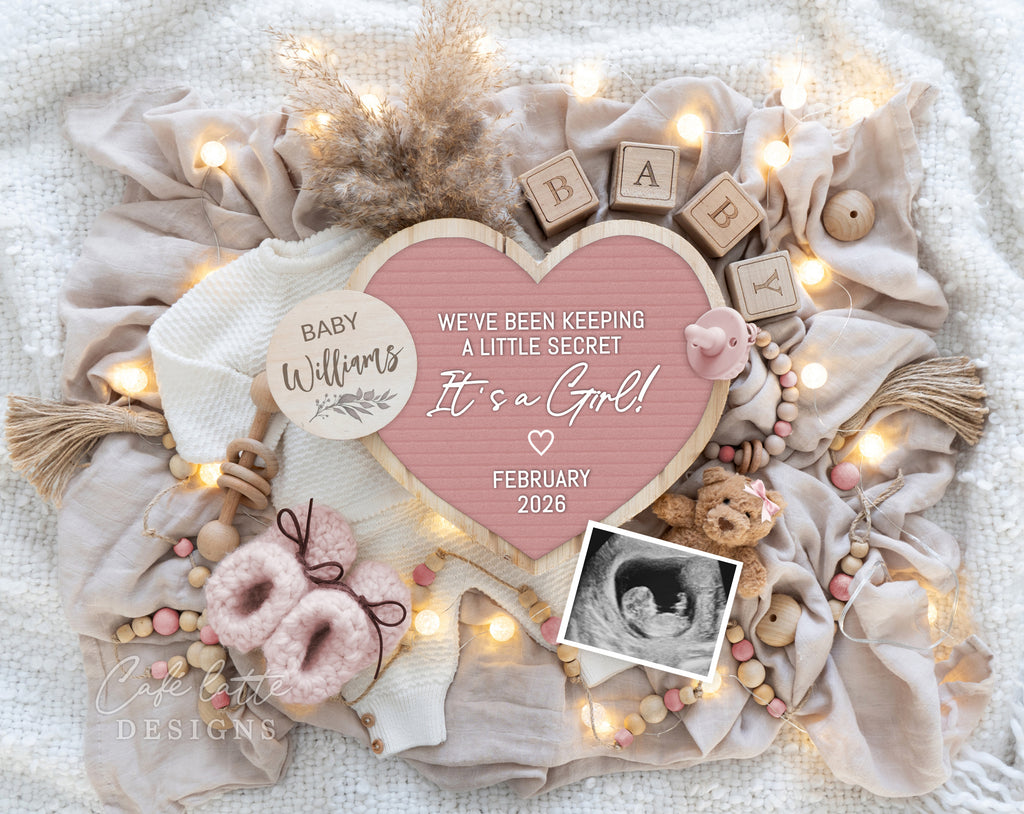 Girl gender reveal pregnancy announcement digital, Girl gender reveal announcement husband, Its a girl template, Little secret Girl Gender reveal grandparents, Pregnancy reveal, Gender reveal gift, Girl bear pampas pink heart letter board pink, we have been keeping a little secret its a girl