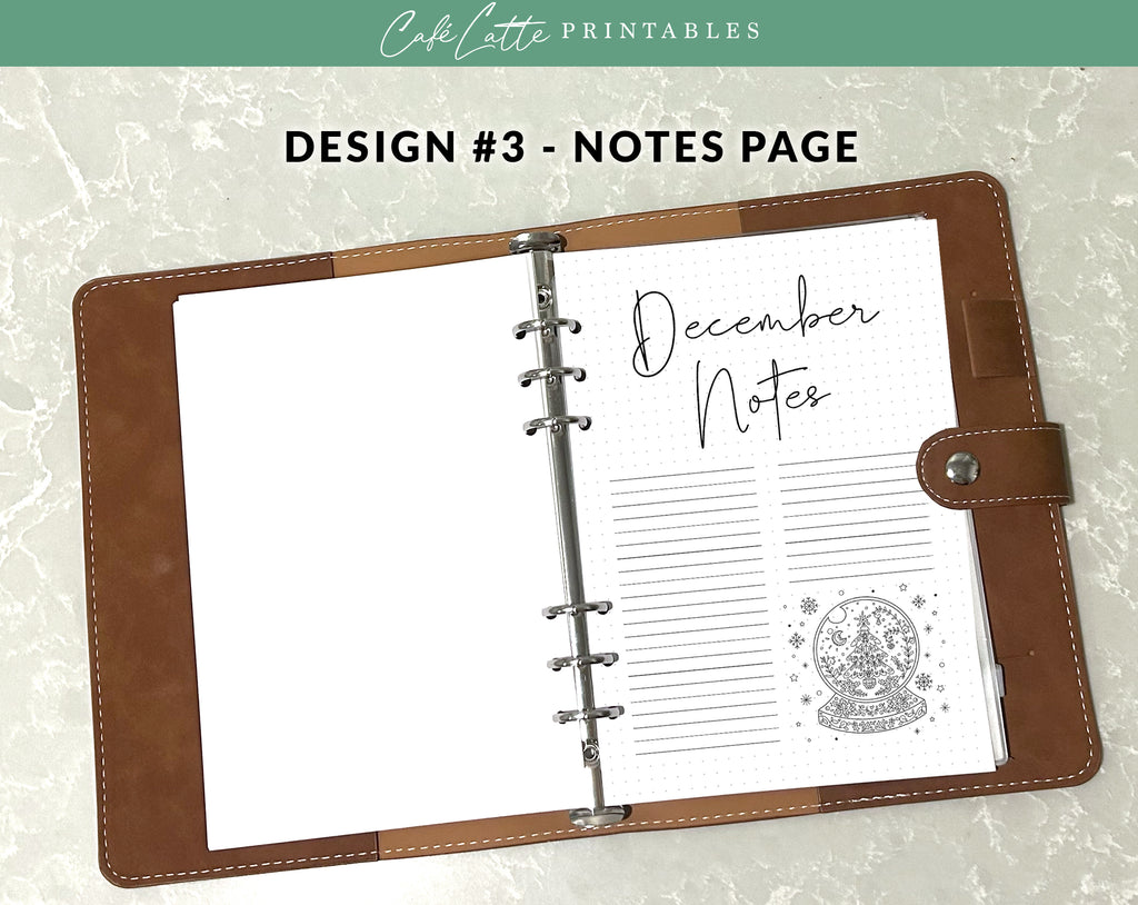 Bullet journal December cover title page, Bullet journal December calendar, December notes page, Printable journal December title page, Printable December Calendar with mandala snow globe with tree, December set, A4 and A5 printable template DIY