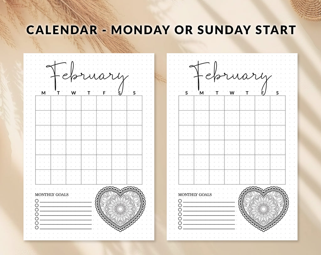 February Month Note February Journal Cover Calendar and Notes Pages Set – Café Latte Designs