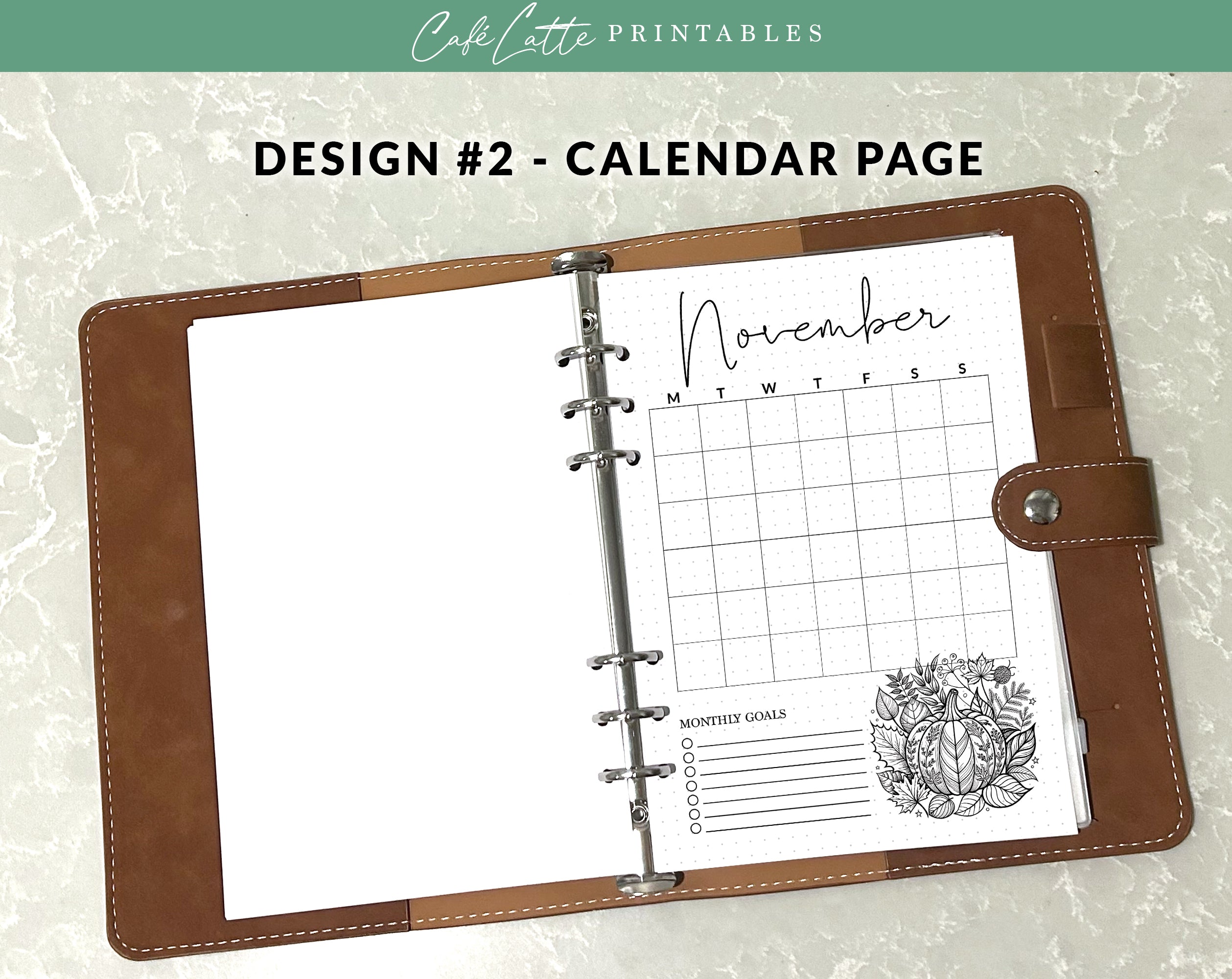 Monthly Nov Notes November Journal Cover Calendar and Notes Pages Set – Café Latte Designs