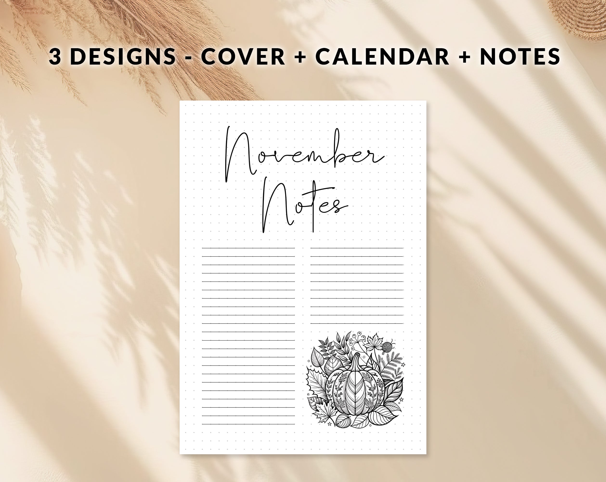 November Notes Pages November Journal Cover Calendar and Notes Pages Set – Café Latte Designs