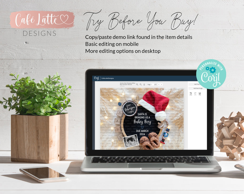 Christmas boy gender reveal for social media, Christmas boy baby pregnancy announcement digital image with circle letter board, Santa hat and nutcracker, Santa is bringing us a baby boy, December Winter boy baby editable template DIY