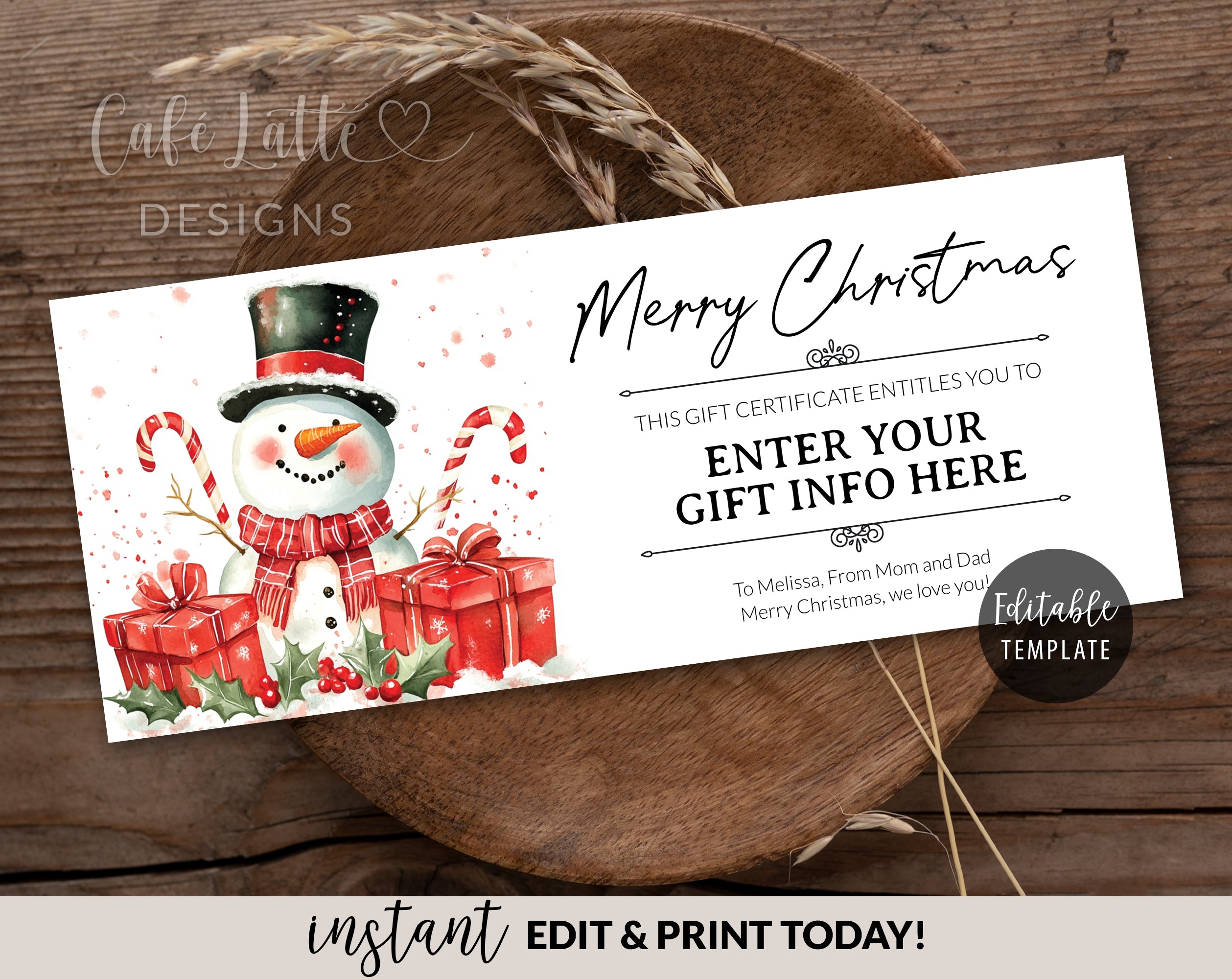 christmas gift certificate printable editable template snowman 1 christmas gift certificate template printable - snowman – café