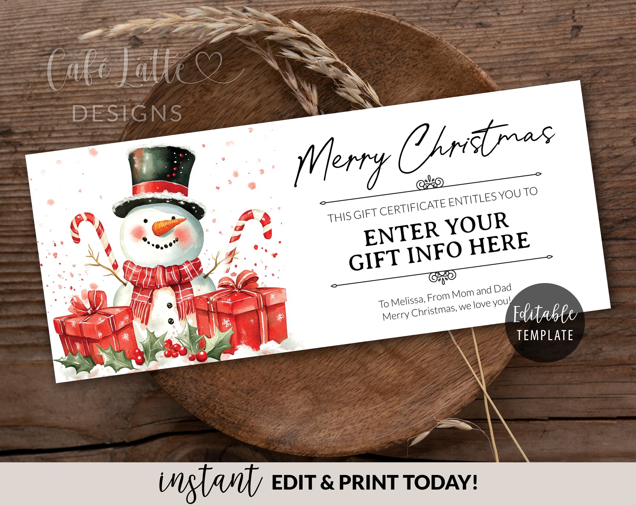 christmas gift certificate printable editable template snowman christmas gift certificate template printable - snowman – café