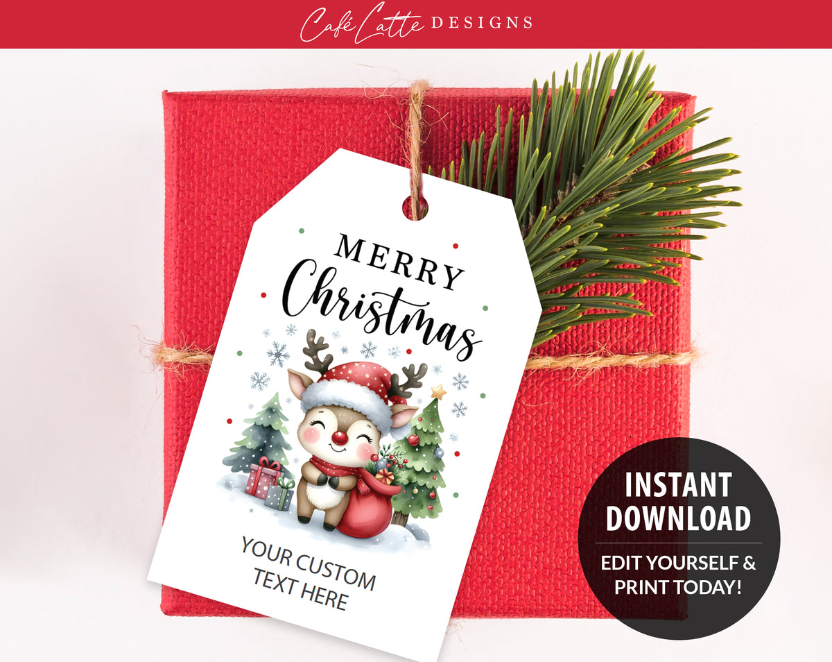 Christmas Gift Tags Printable - Rudolph Reindeer – Café Latte Designs