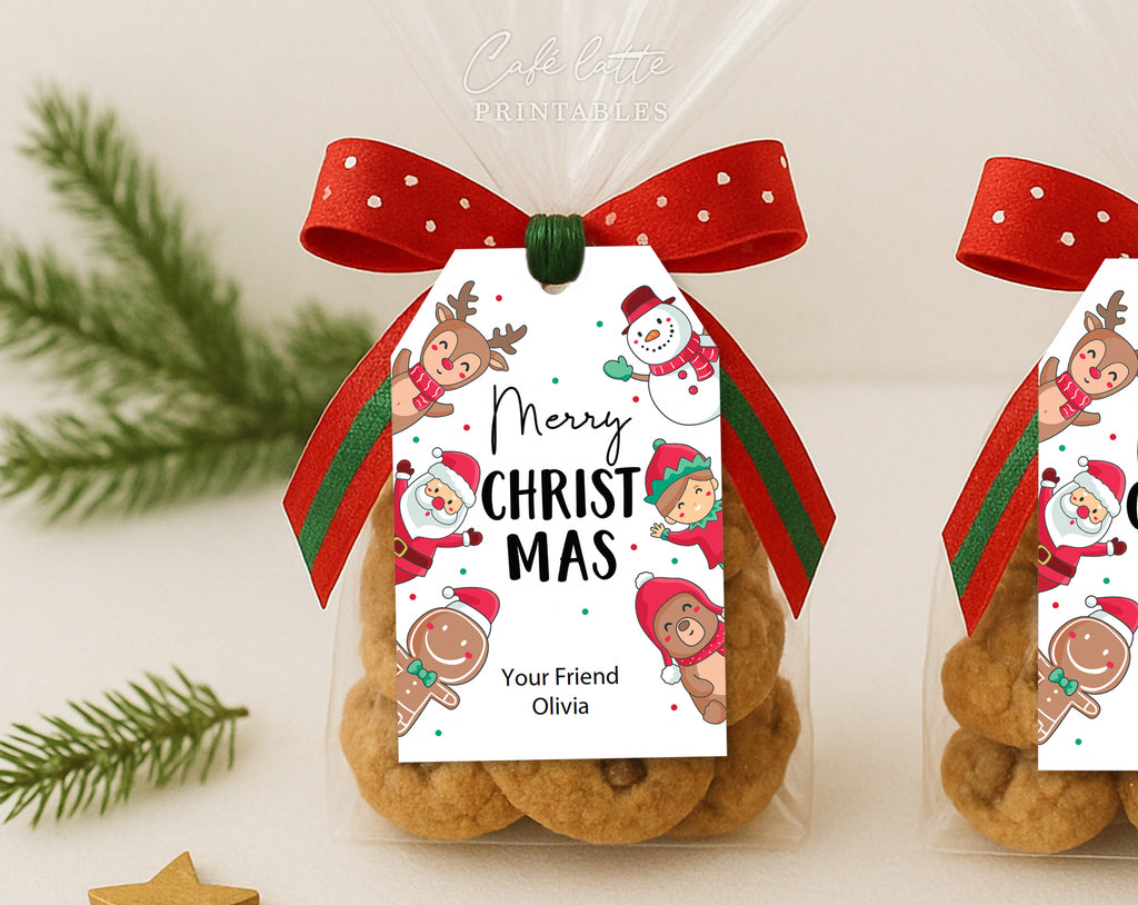 Christmas Santa gift tags, Merry Christmas printable candy bag gift tags, Christmas labels editable template gift tag DIY, Custom gift labels for Christmas candy bags, Kids teacher school gift tags with Santa snowman deer and gingerbread cookie, Cheap Christmas gift tags instant download, Christmas business company corporate gift tags, Christmas party thank you gift tags