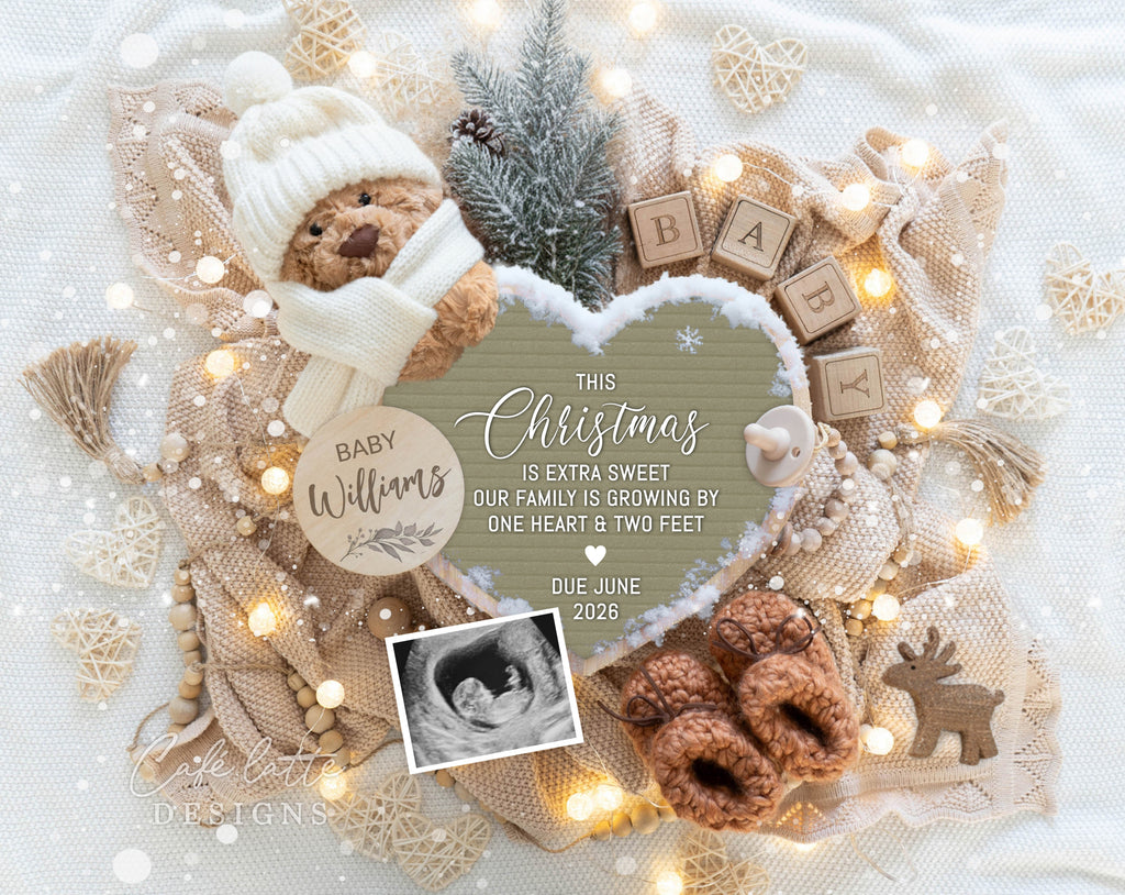 Christmas baby announcement, baby announcement template Christmas, Christmas pregnancy announcement, editable baby announcement, snowflake baby announcement, gender neutral baby announcement, minimalist winter baby announcement, digital baby announcement card, winter baby reveal, printable baby announcement, pregnancy announcement winter theme, winter digital baby announcement, digital baby announcement, Christmas is extra sweet our family is growing by one heart and two feet