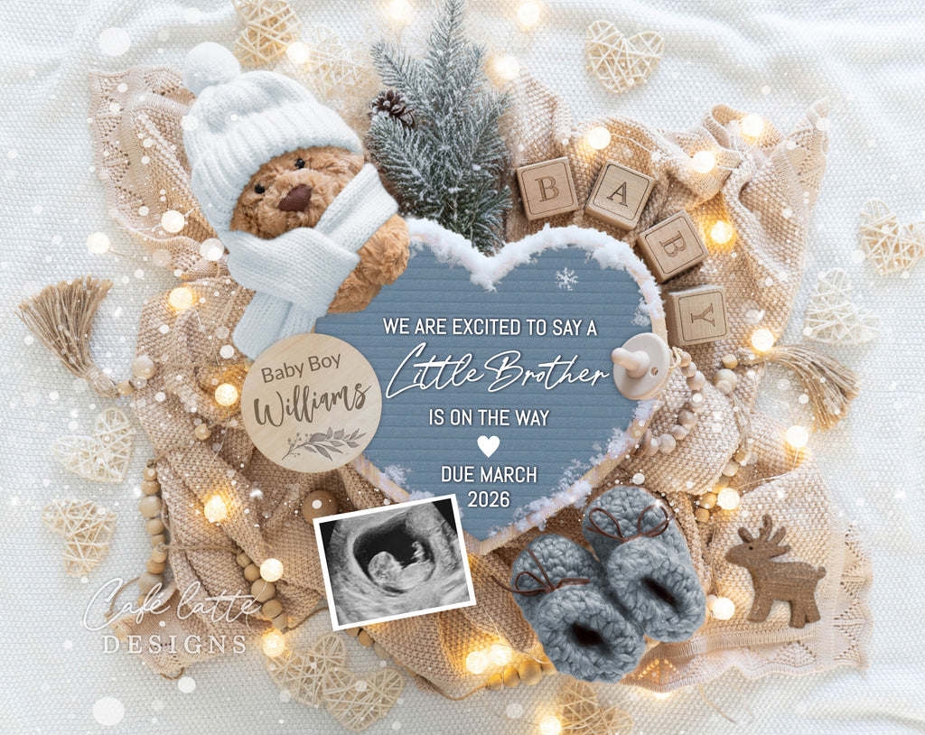 christmas little brother boy pregnancy announcement, winter baby boy announcement, boy gender reveal baby announcement, editable pregnancy announcement, boho christmas baby reveal, holiday baby announcement, printable pregnancy reveal, digital baby announcement template, christmas baby announcement for social media, editable christmas baby reveal, boy christmas baby announcement, cozy winter baby reveal, digital pregnancy announcement corjl, we are excited to say a little brother is on the way