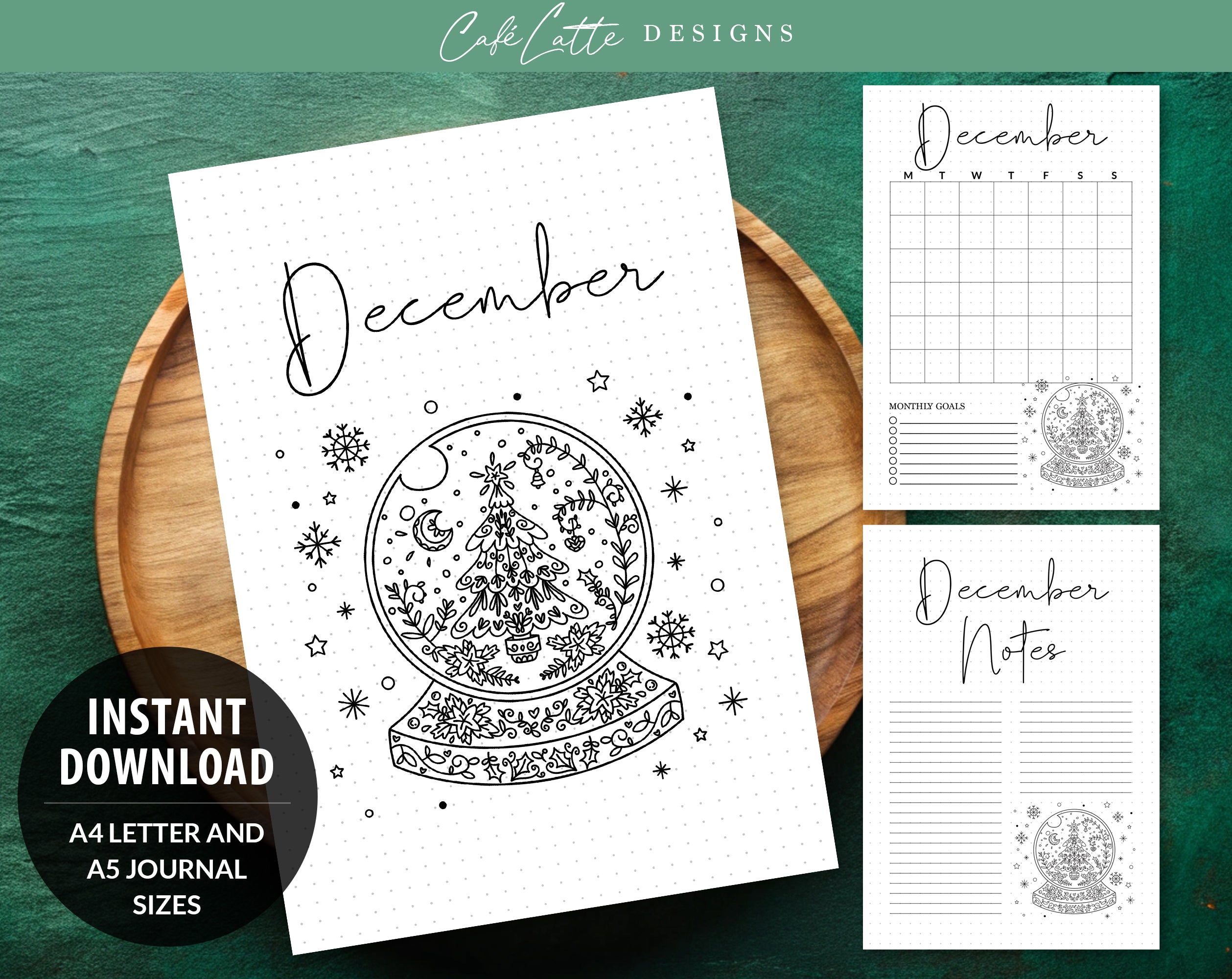 Calender December Note December Journal Cover Calendar and Notes Pages Set – Café Latte Designs