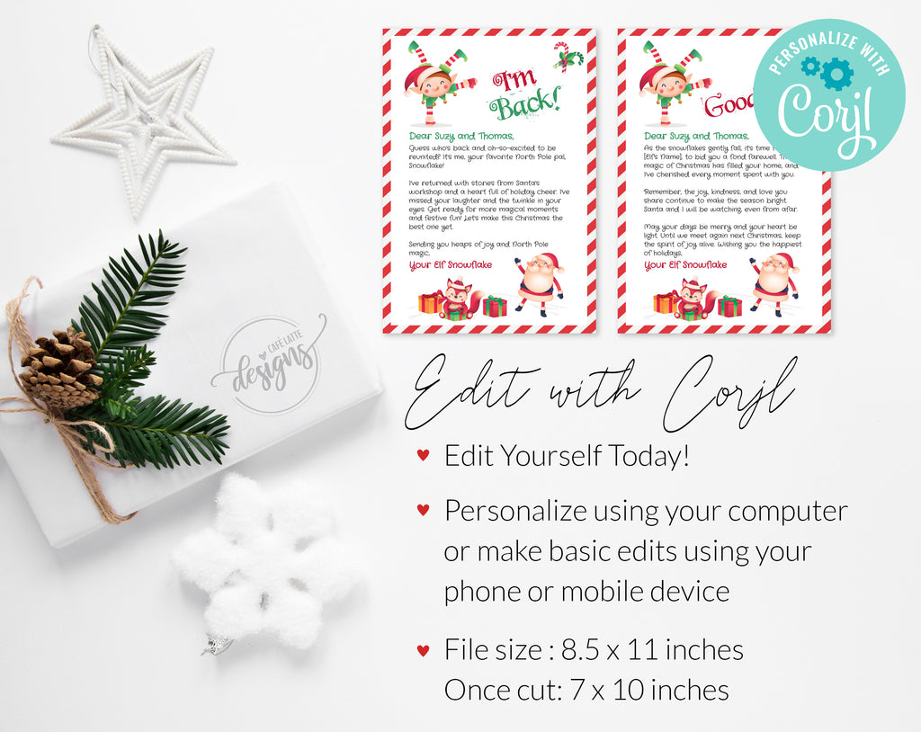 Letter from elf for kids at Christmas, Editable elf letter Im back, Editable elf letter goodbye, Printable elf letters for Christmas, Elf letter template, Red white stripes mail elf letter DIY, Santa Claus letter