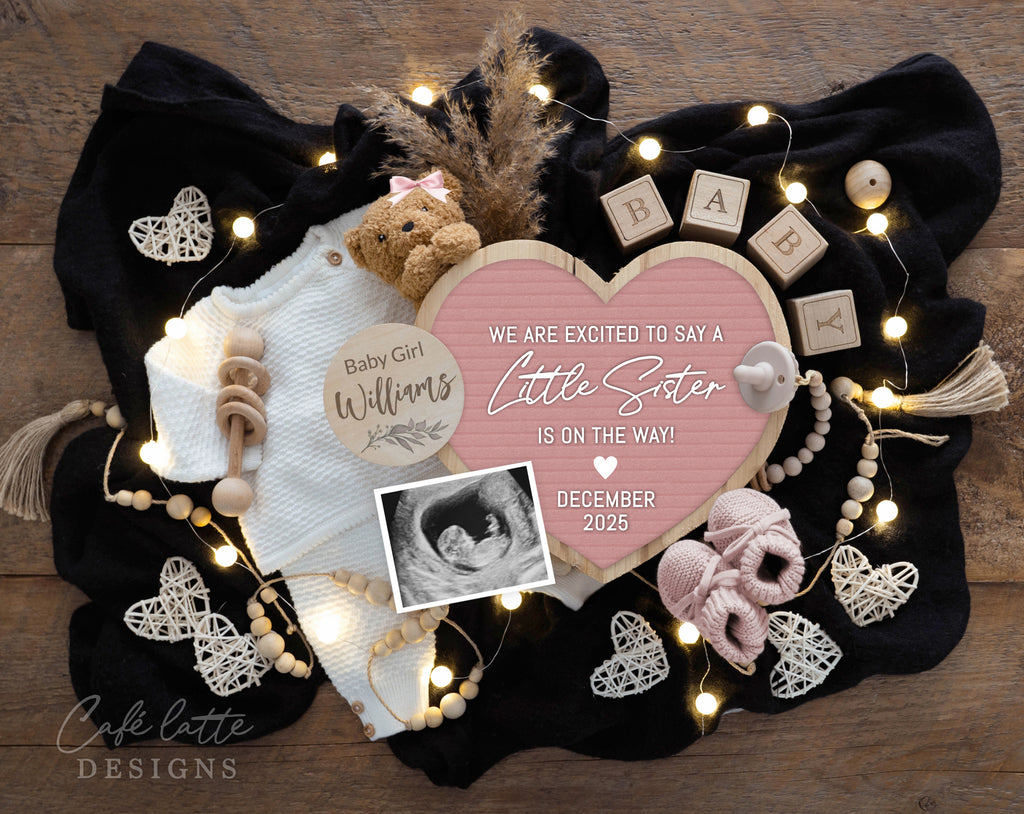 Girl gender reveal pregnancy announcement digital, Girl gender reveal announcement to husband, Its a girl template, Gender reveal grandparents, Pregnancy reveal, Gender reveal gift, Girl bear pampas heart board pink, A little sister is on the way