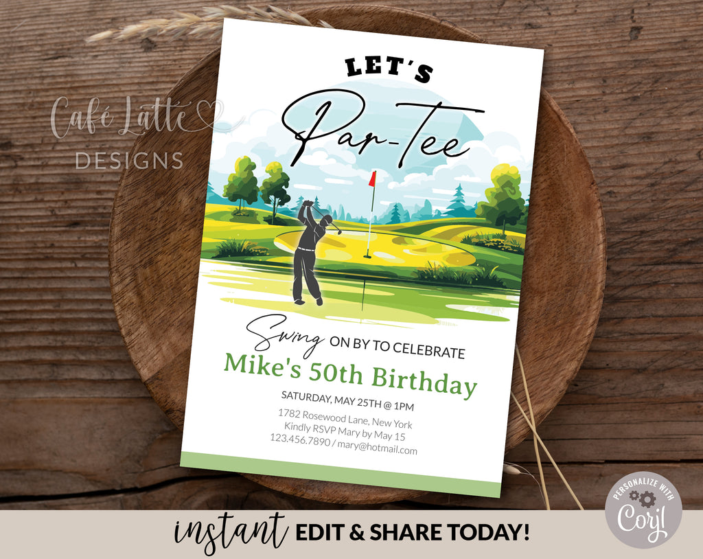 Golf birthday invitation editable template, Printable golf birthday invitation, Personalized custom invite for teen boys men, Lets par tee invitation card, Digital birthday invitation email text message, Golfer birthday e invite, Hole in one golf