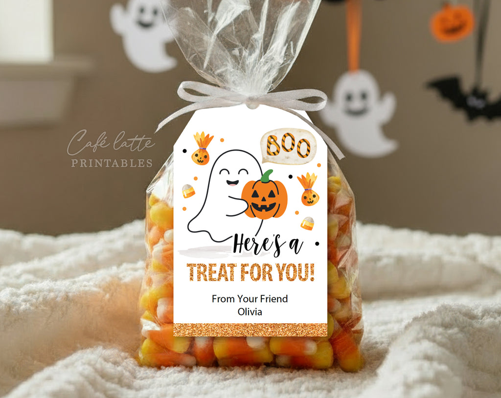 Halloween gift tags, Halloween printable gift tags, Happy Halloween labels editable template gift tag DIY, Custom gift labels for Halloween candy bags, Kids teacher school gift tags with ghost and pumpkin, Cheap Halloween gift tags instant download, Boo here is a treat for you gift tags