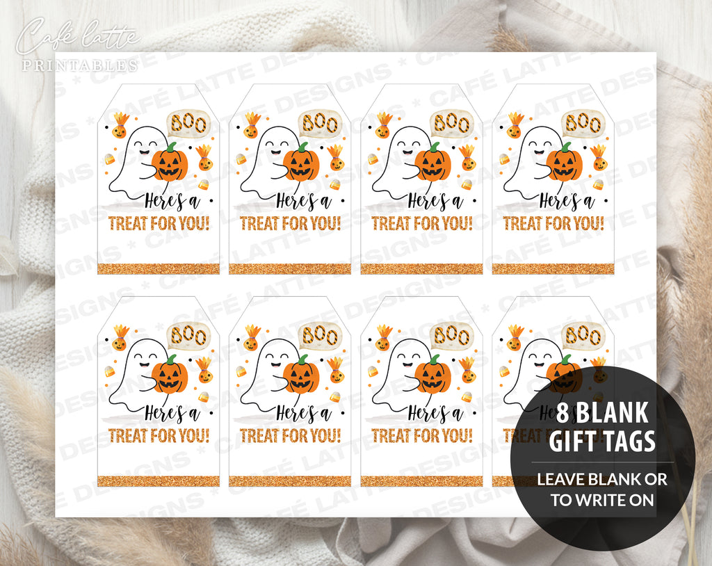 Halloween gift tags, Halloween printable gift tags, Happy Halloween labels editable template gift tag DIY, Custom gift labels for Halloween candy bags, Kids teacher school gift tags with ghost and pumpkin, Cheap Halloween gift tags instant download, Boo here is a treat for you gift tags