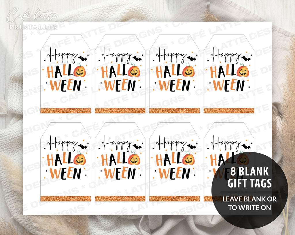 Halloween gift tags, Happy Halloween printable gift tags, Happy Halloween labels editable template gift tag DIY, Custom gift labels for Halloween candy bags, Kids teacher school gift tags with pumpkin and bat, Cheap Halloween gift tags instant download, Halloween business company corporate gift tags