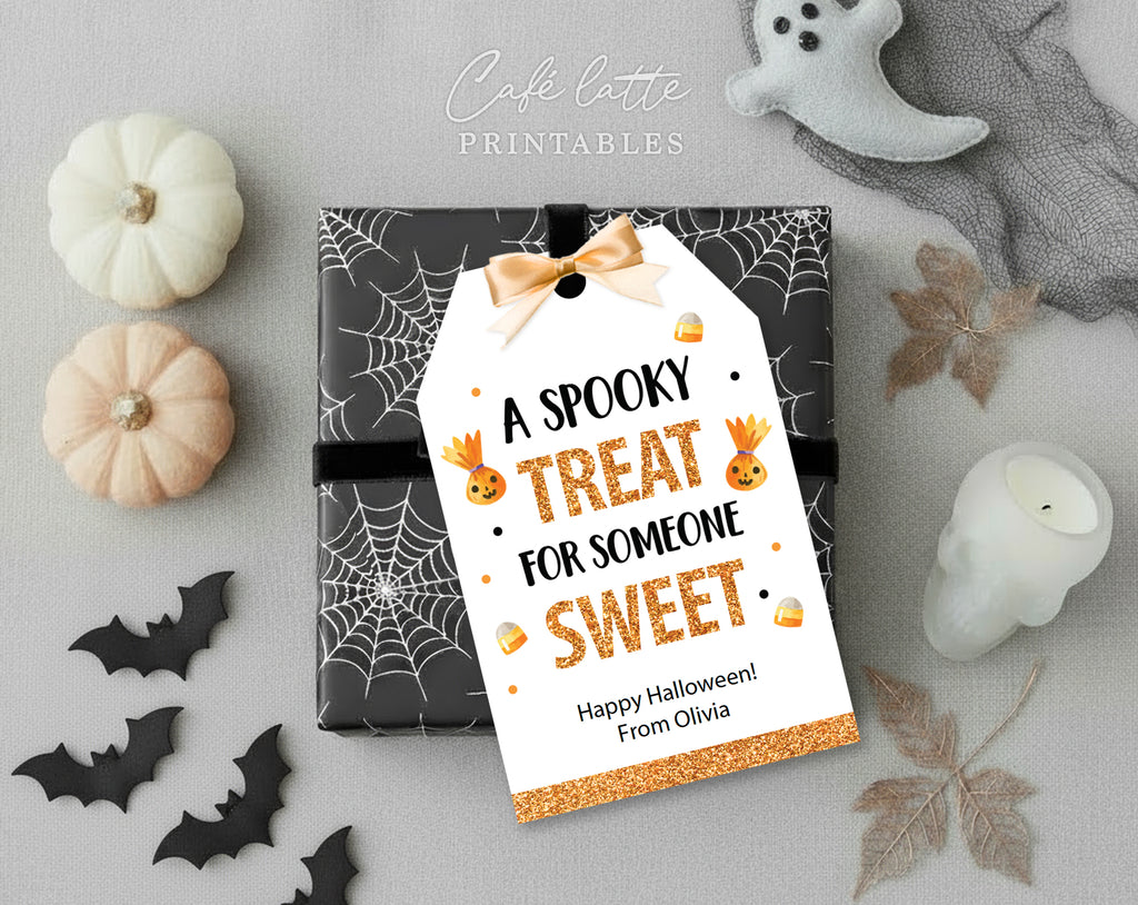 Halloween gift tags, Halloween printable gift tags, Happy Halloween labels editable template gift tag DIY, Custom gift labels for Halloween candy bags, Kids teacher school gift tags a spooky treat for someone sweet, Cheap Halloween sweet treat candy gift tags instant download