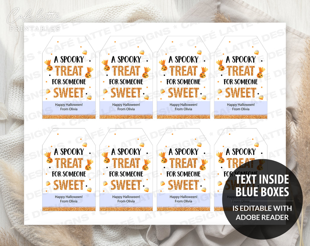 Halloween gift tags, Halloween printable gift tags, Happy Halloween labels editable template gift tag DIY, Custom gift labels for Halloween candy bags, Kids teacher school gift tags a spooky treat for someone sweet, Cheap Halloween sweet treat candy gift tags instant download