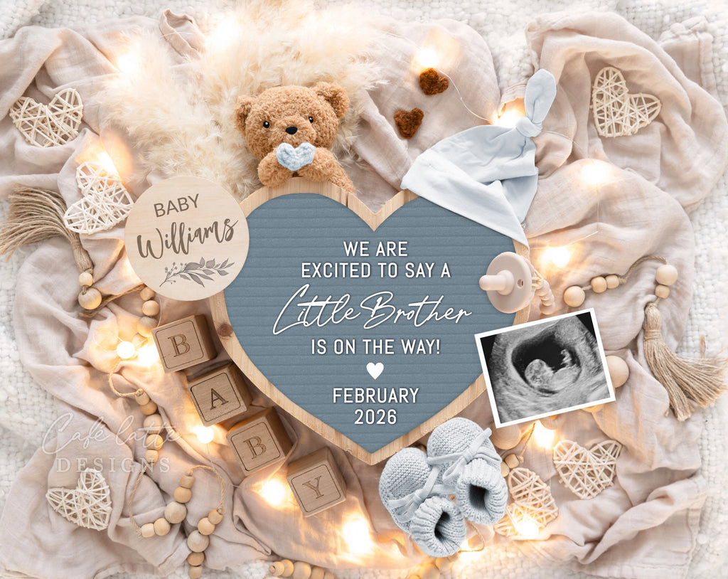 Boy gender reveal pregnancy announcement digital, Boy gender reveal announcement husband, Its a boy template, Little Brother Boy Gender reveal grandparents, Pregnancy reveal, Gender reveal gift, Boy teddy bear pampas blue heart letter board, we are excited to say a little brother is on the way