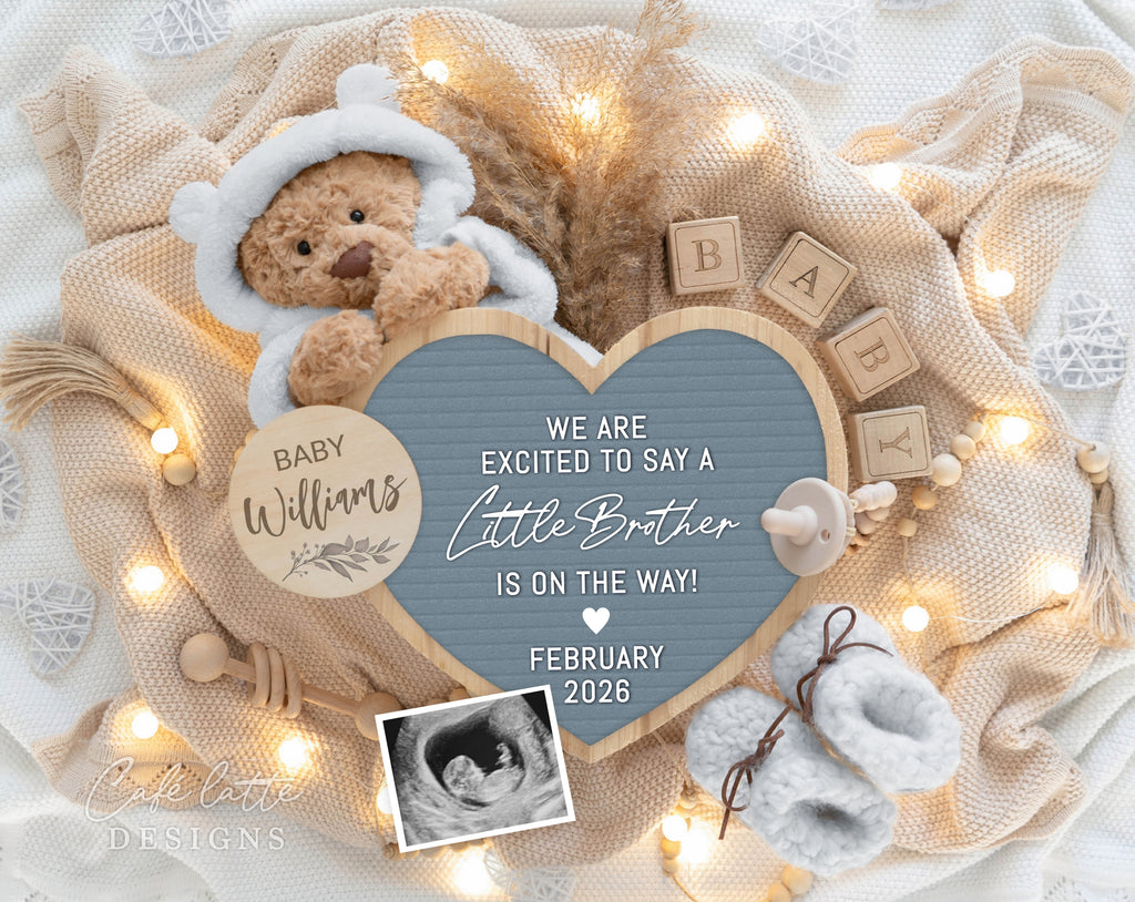 Little Brother Boy gender reveal pregnancy announcement digital, Boy gender reveal announcement husband, Its a boy template, Gender reveal grandparents, Pregnancy reveal, Gender reveal gift, Boy bear pampas heart board blue, We are excited to say a little brother is on the way, Second 2nd child sibling annnouncement
