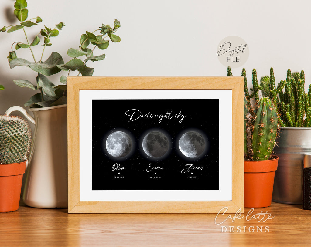 Custom Moon Phase Printable, Moon Phase Gift for Dad, Father's Day Thoughtful Gift, Personalized Digital Moon Phase Birthday Gift Print, Custom Moon Phase Card, First Fathers Day Gift from baby printable poster for picture frame, All childrens birthday in moon phase original gift for dad, Dads night sky poster printable gift