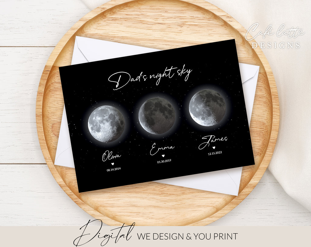 Custom Moon Phase Printable, Moon Phase Gift for Dad, Father's Day Thoughtful Gift, Personalized Digital Moon Phase Birthday Gift Print, Custom Moon Phase Card, First Fathers Day Gift from baby printable poster for picture frame, All childrens birthday in moon phase original gift for dad, Dads night sky poster printable gift