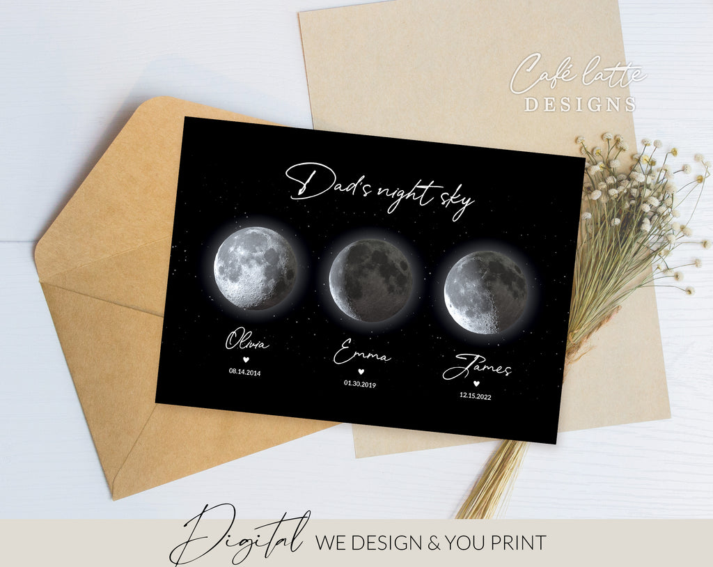 Custom Moon Phase Printable, Moon Phase Gift for Dad, Father's Day Thoughtful Gift, Personalized Digital Moon Phase Birthday Gift Print, Custom Moon Phase Card, First Fathers Day Gift from baby printable poster for picture frame, All childrens birthday in moon phase original gift for dad, Dads night sky poster printable gift