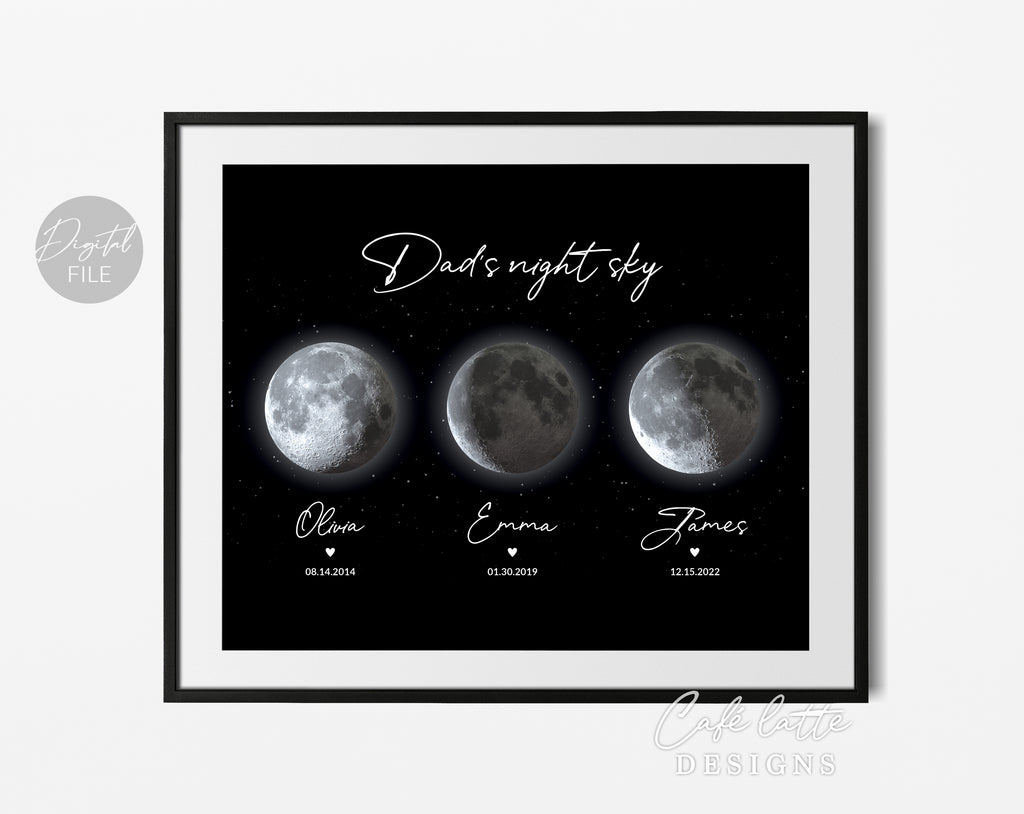 Custom Moon Phase Printable, Moon Phase Gift for Dad, Father's Day Thoughtful Gift, Personalized Digital Moon Phase Birthday Gift Print, Custom Moon Phase Card, First Fathers Day Gift from baby printable poster for picture frame, All childrens birthday in moon phase original gift for dad, Dads night sky poster printable gift