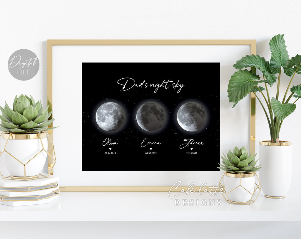 Custom Moon Phase Printable, Moon Phase Gift for Dad, Father's Day Thoughtful Gift, Personalized Digital Moon Phase Birthday Gift Print, Custom Moon Phase Card, First Fathers Day Gift from baby printable poster for picture frame, All childrens birthday in moon phase original gift for dad, Dads night sky poster printable gift