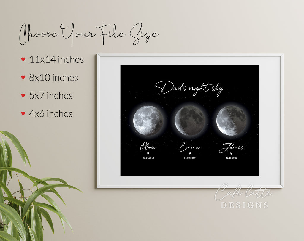 Custom Moon Phase Printable, Moon Phase Gift for Dad, Father's Day Thoughtful Gift, Personalized Digital Moon Phase Birthday Gift Print, Custom Moon Phase Card, First Fathers Day Gift from baby printable poster for picture frame, All childrens birthday in moon phase original gift for dad, Dads night sky poster printable gift