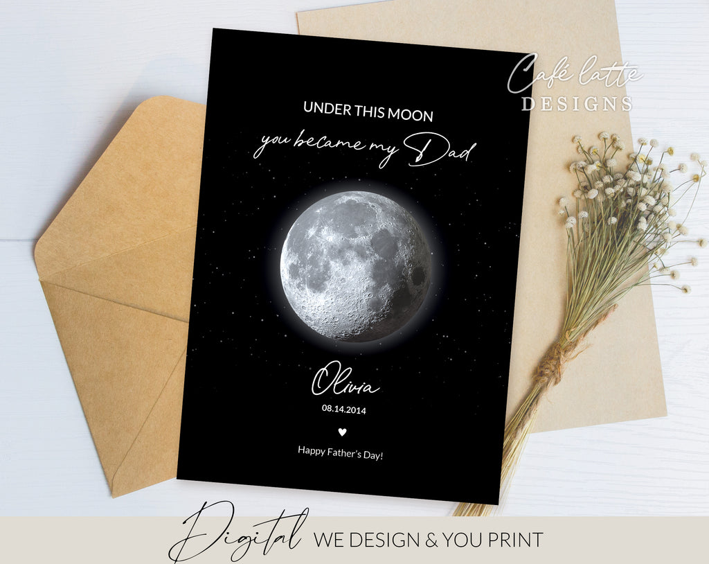 Custom Moon Phase Printable, Moon Phase Gift for Dad, Father's Day Thoughtful Gift, Personalized Digital Moon Phase Birthday Gift Print, Custom Moon Phase Card, First Fathers Day Gift from baby printable poster for picture frame, Under this moon you became my dad