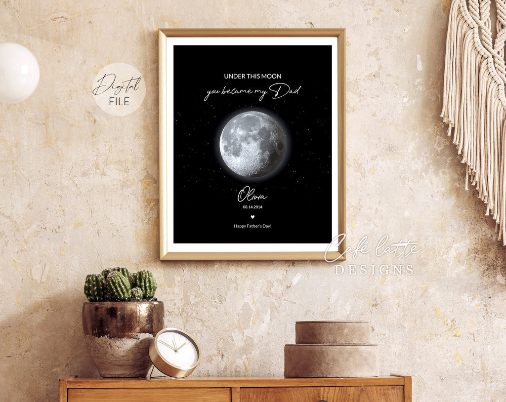 Custom Moon Phase Printable, Moon Phase Gift for Dad, Father's Day Thoughtful Gift, Personalized Digital Moon Phase Birthday Gift Print, Custom Moon Phase Card, First Fathers Day Gift from baby printable poster for picture frame, Under this moon you became my dad