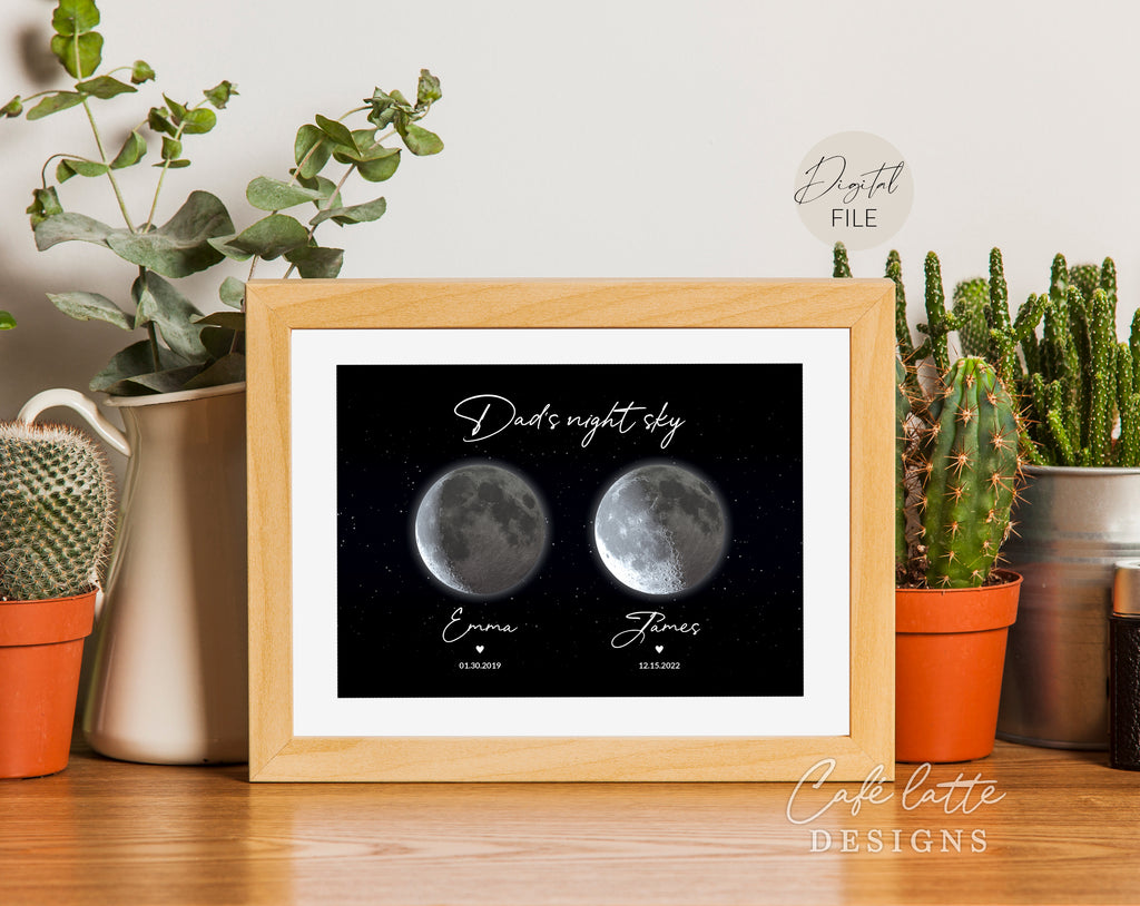 Custom Moon Phase Printable, Moon Phase Gift for Dad, Father's Day Thoughtful Gift, Personalized Digital Moon Phase Birthday Gift Print, Custom Moon Phase Card, First Fathers Day Gift from baby printable poster for picture frame, All childrens birthday in moon phase original gift for dad, Dads night sky poster printable gift