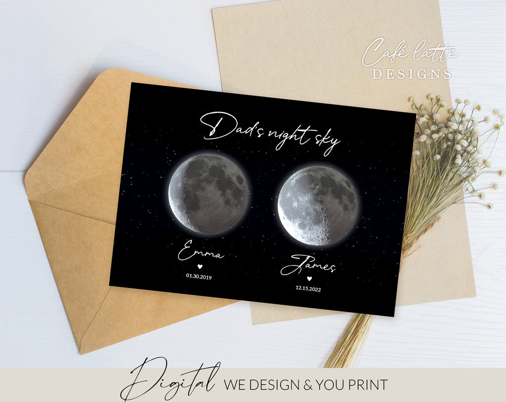 Custom Moon Phase Printable, Moon Phase Gift for Dad, Father's Day Thoughtful Gift, Personalized Digital Moon Phase Birthday Gift Print, Custom Moon Phase Card, First Fathers Day Gift from baby printable poster for picture frame, All childrens birthday in moon phase original gift for dad, Dads night sky poster printable gift