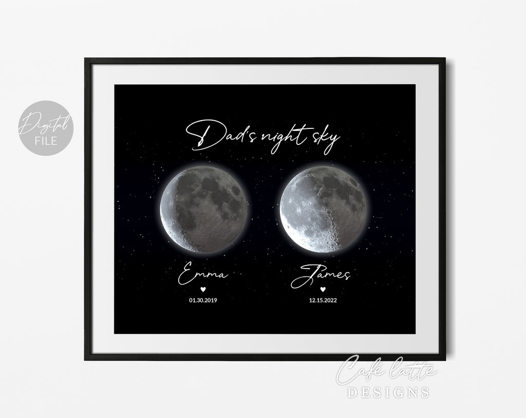 Custom Moon Phase Printable, Moon Phase Gift for Dad, Father's Day Thoughtful Gift, Personalized Digital Moon Phase Birthday Gift Print, Custom Moon Phase Card, First Fathers Day Gift from baby printable poster for picture frame, All childrens birthday in moon phase original gift for dad, Dads night sky poster printable gift
