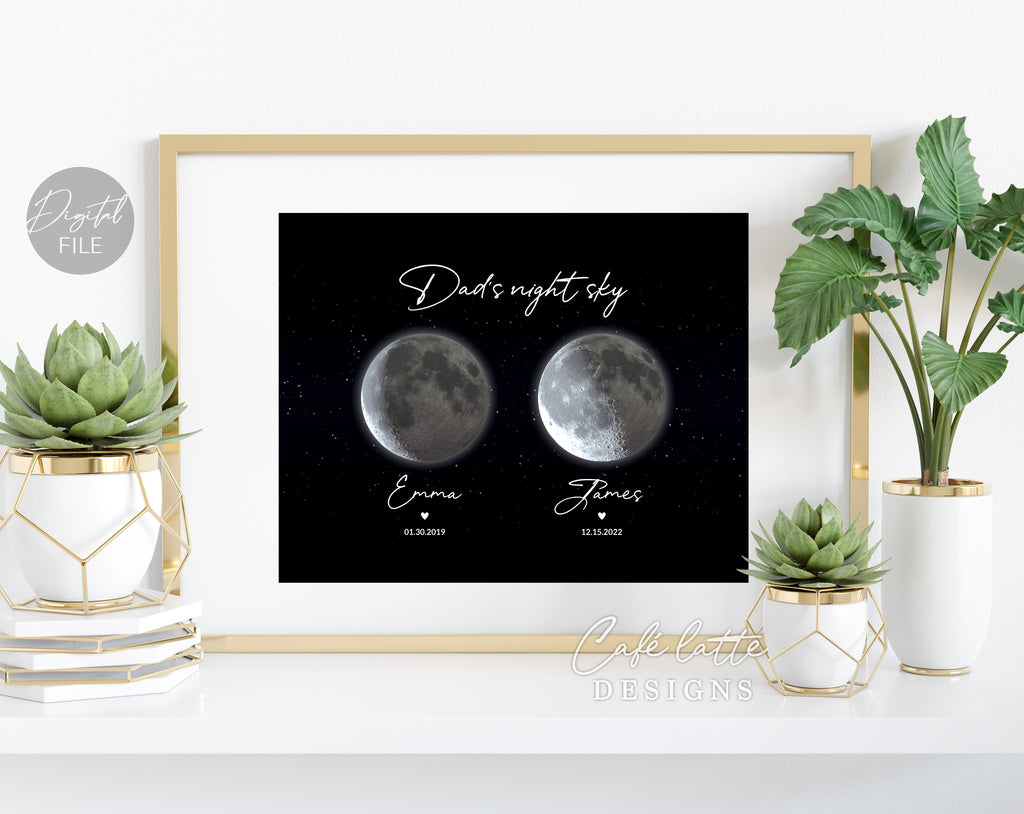 Custom Moon Phase Printable, Moon Phase Gift for Dad, Father's Day Thoughtful Gift, Personalized Digital Moon Phase Birthday Gift Print, Custom Moon Phase Card, First Fathers Day Gift from baby printable poster for picture frame, All childrens birthday in moon phase original gift for dad, Dads night sky poster printable gift