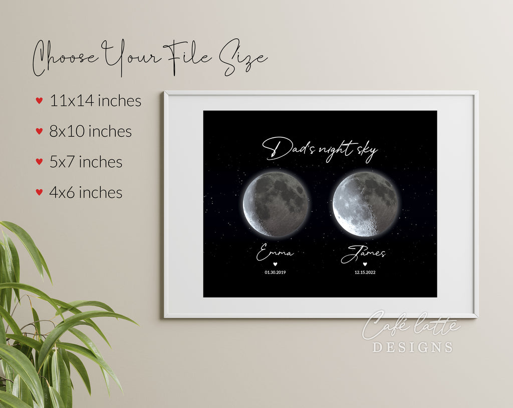 Custom Moon Phase Printable, Moon Phase Gift for Dad, Father's Day Thoughtful Gift, Personalized Digital Moon Phase Birthday Gift Print, Custom Moon Phase Card, First Fathers Day Gift from baby printable poster for picture frame, All childrens birthday in moon phase original gift for dad, Dads night sky poster printable gift