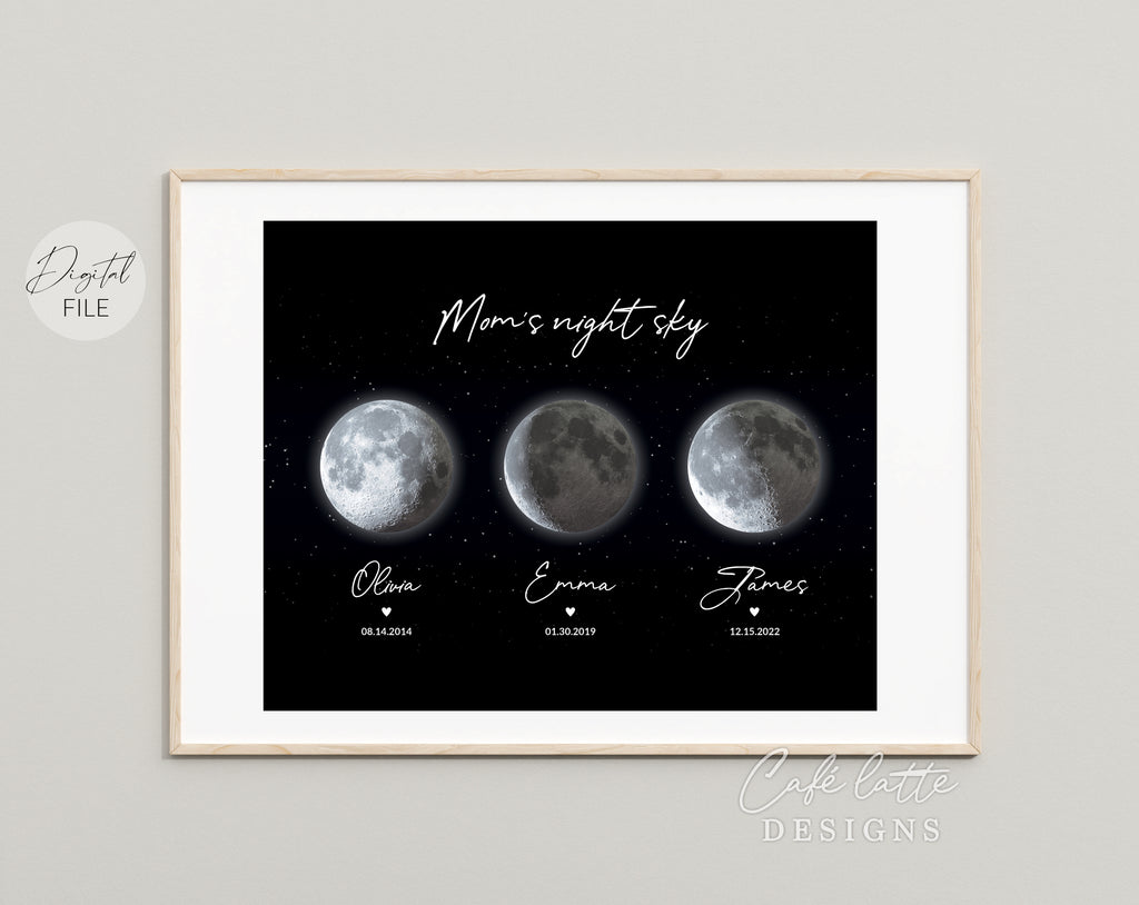 Custom Moon Phase Printable, Moon Phase Gift for Mom, Christmas Mothers Day Thoughtful Gift, Personalized Digital Moon Phase Birthday Gift Print, Custom Moon Phase Card, First Mothers Day Gift from baby printable poster for picture frame, All childrens birthday in moon phase original gift for mom, Moms night sky poster printable gift