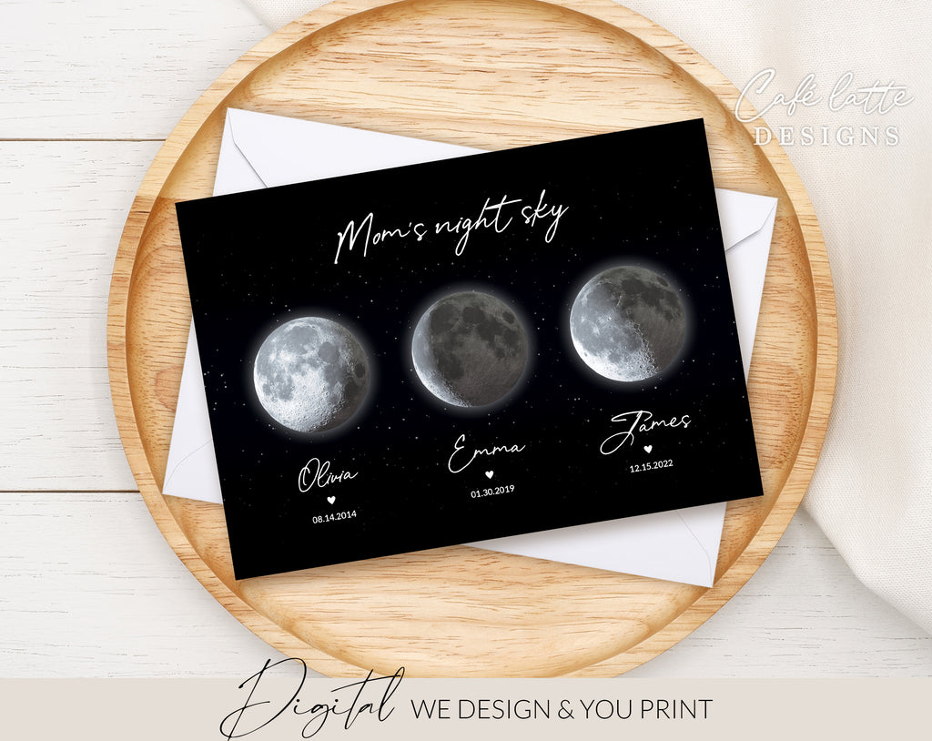 Custom Moon Phase Printable, Moon Phase Gift for Mom, Christmas Mothers Day Thoughtful Gift, Personalized Digital Moon Phase Birthday Gift Print, Custom Moon Phase Card, First Mothers Day Gift from baby printable poster for picture frame, All childrens birthday in moon phase original gift for mom, Moms night sky poster printable gift