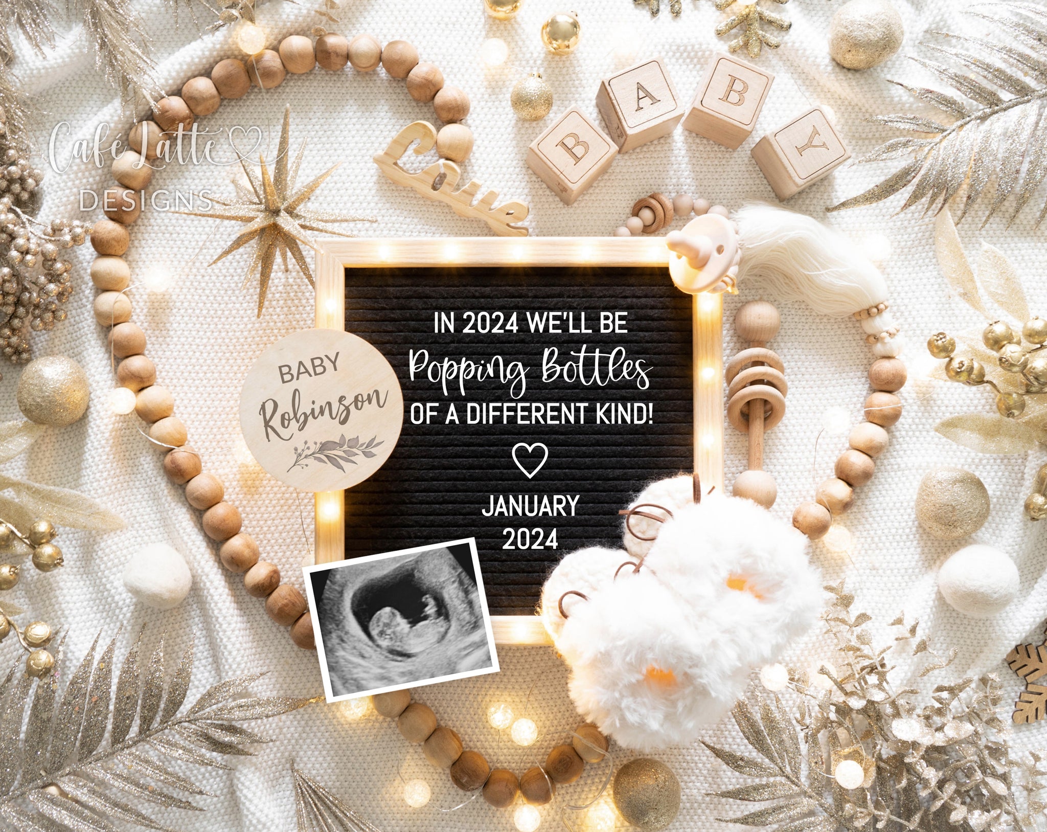 New Years Digital Pregnancy Announcement Popping Bottles – Café